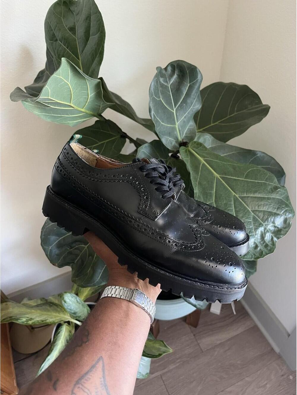 Walk London Black Leather Brogue Derby Shoes Size 6